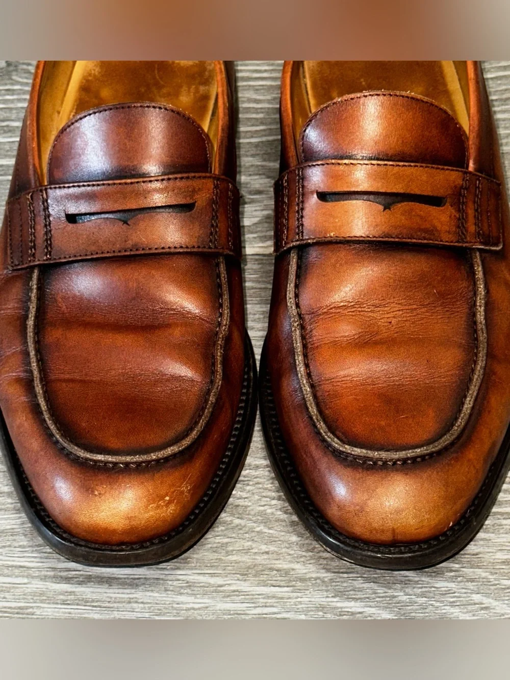 Mezlan Calfskin Penny Loafer Men’s 10.5M Cognac Slip On Shoes Hand Crafted